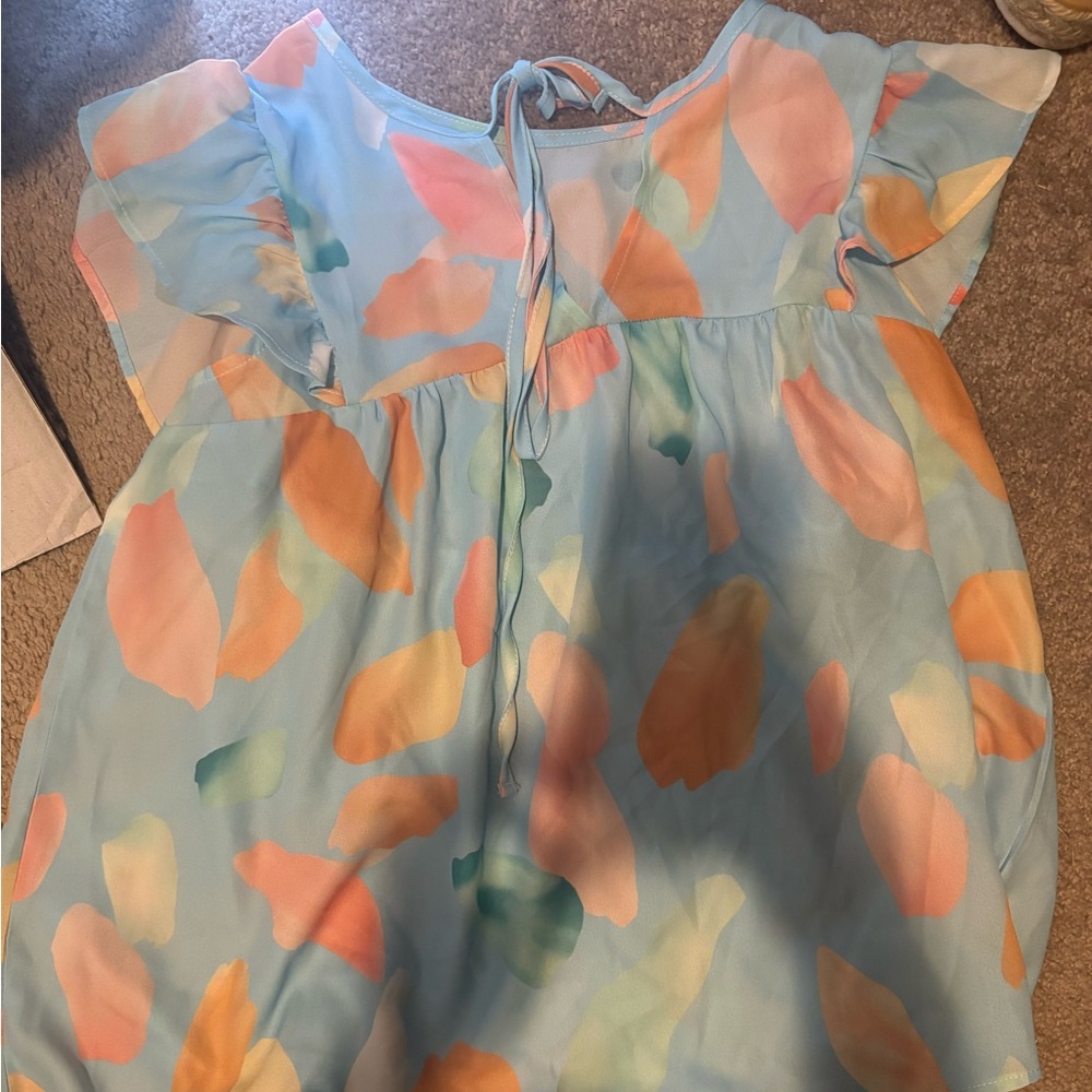 Colorful Sheer Flutter Sleeve Blouse